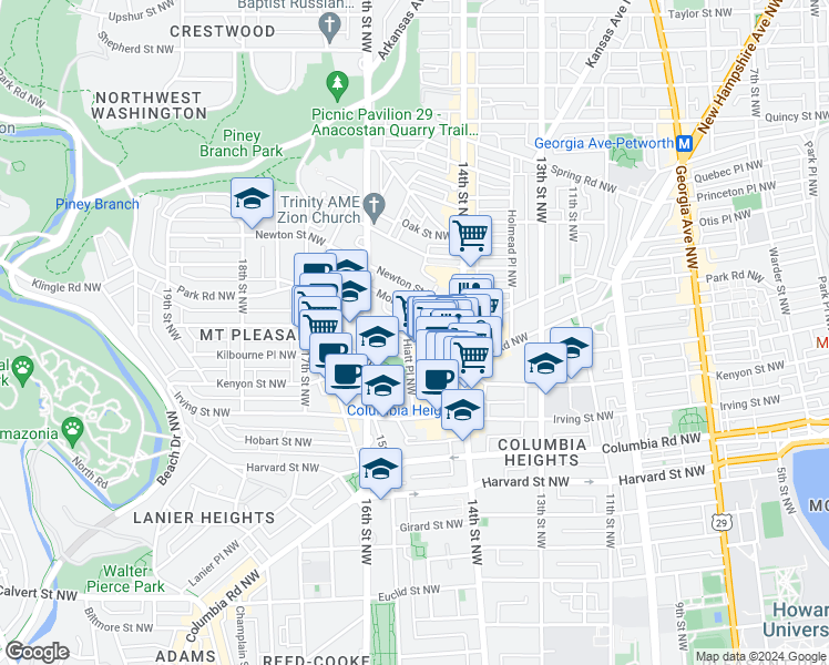 map of restaurants, bars, coffee shops, grocery stores, and more near 101 Independence Avenue Southeast in Washington