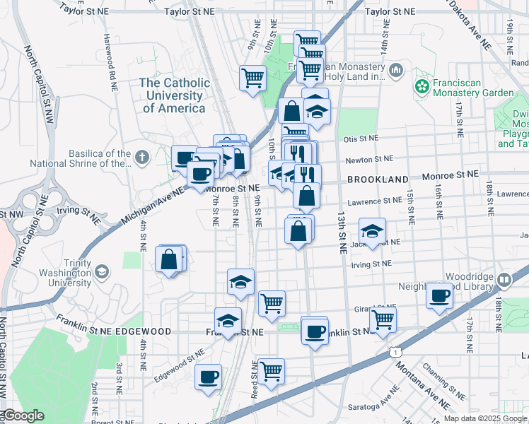 map of restaurants, bars, coffee shops, grocery stores, and more near 101 Independence Avenue Southeast in Washington