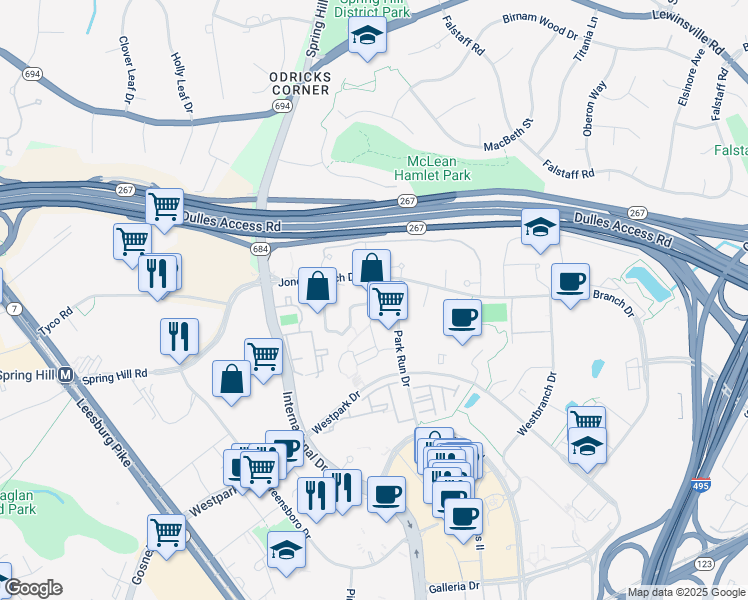 map of restaurants, bars, coffee shops, grocery stores, and more near 1505 Lincoln Way in McLean