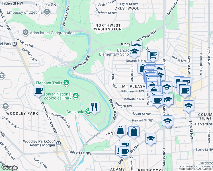 map of restaurants, bars, coffee shops, grocery stores, and more near 101 Independence Avenue Southeast in Washington