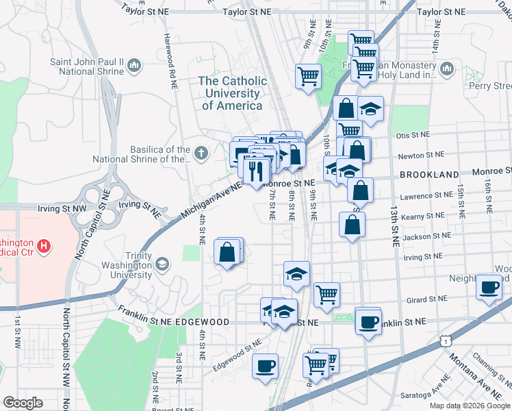 map of restaurants, bars, coffee shops, grocery stores, and more near 101 Independence Avenue Southeast in Washington