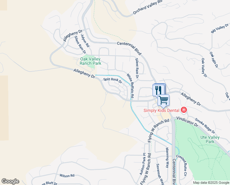 map of restaurants, bars, coffee shops, grocery stores, and more near 2422 Allegheny Drive in Colorado Springs