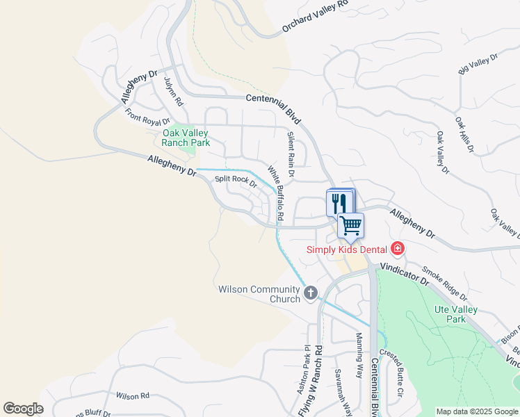 map of restaurants, bars, coffee shops, grocery stores, and more near 2330 Allegheny Drive in Colorado Springs