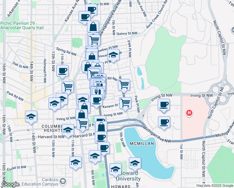 map of restaurants, bars, coffee shops, grocery stores, and more near 101 Independence Avenue Southeast in Washington