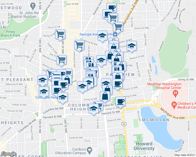 map of restaurants, bars, coffee shops, grocery stores, and more near 101 Independence Avenue Southeast in Washington