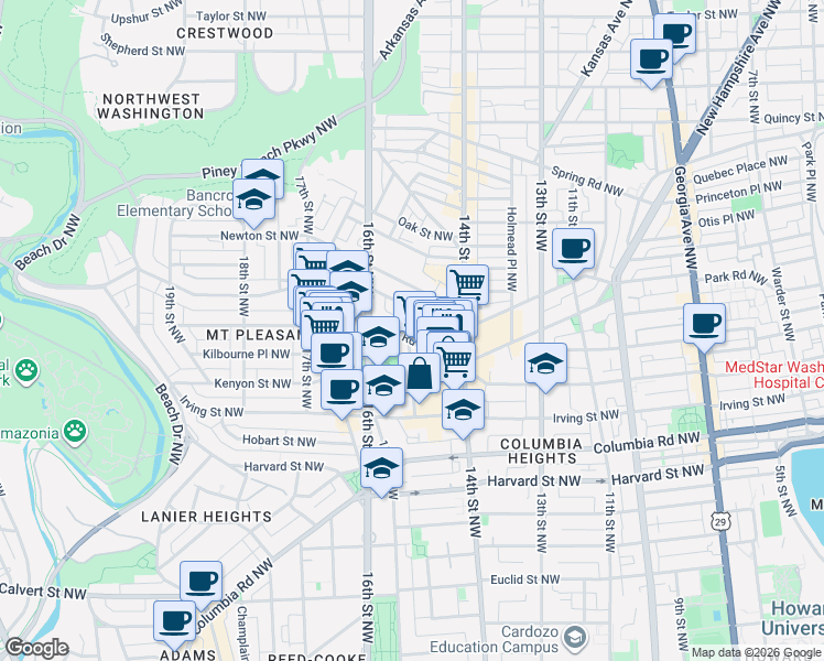map of restaurants, bars, coffee shops, grocery stores, and more near 101 Independence Avenue Southeast in Washington