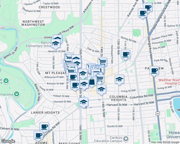 map of restaurants, bars, coffee shops, grocery stores, and more near 101 Independence Avenue Southeast in Washington