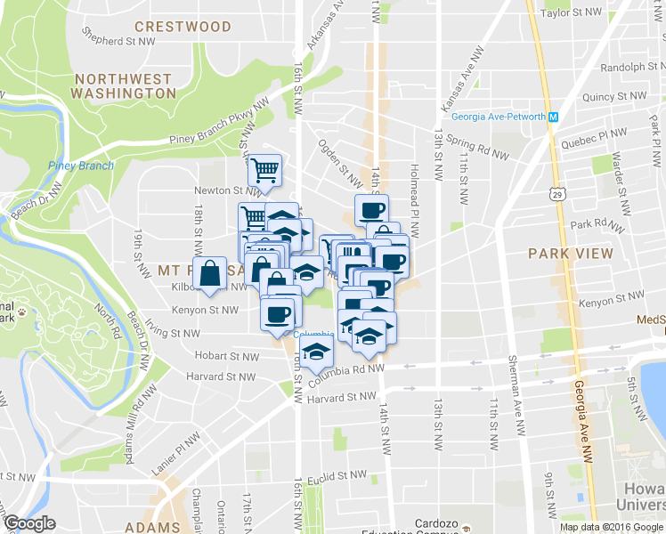 map of restaurants, bars, coffee shops, grocery stores, and more near 101 Independence Avenue Southeast in Washington