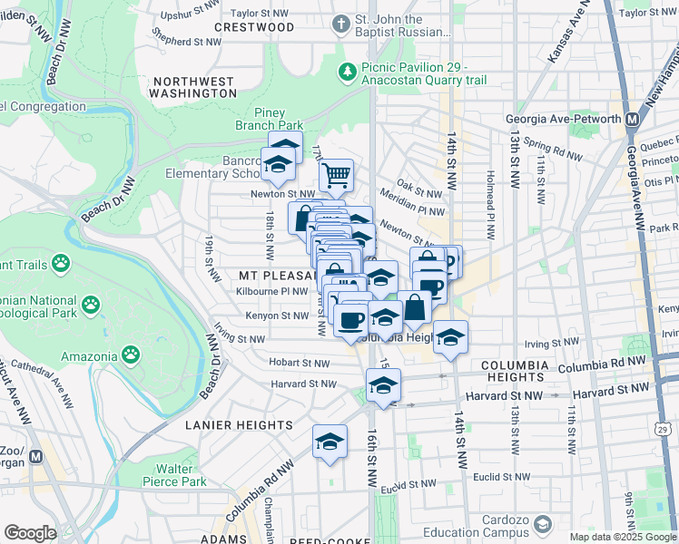 map of restaurants, bars, coffee shops, grocery stores, and more near 101 Independence Avenue Southeast in Washington