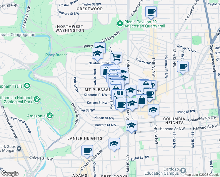 map of restaurants, bars, coffee shops, grocery stores, and more near 101 Independence Avenue Southeast in Washington
