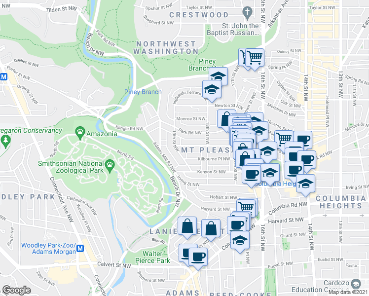 map of restaurants, bars, coffee shops, grocery stores, and more near 101 Independence Avenue Southeast in Washington
