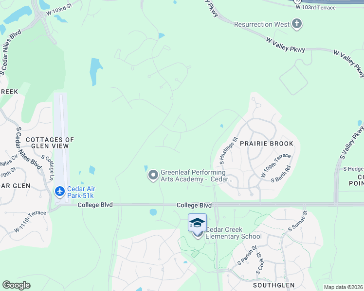 map of restaurants, bars, coffee shops, grocery stores, and more near 25090 West 110th Terrace in Olathe
