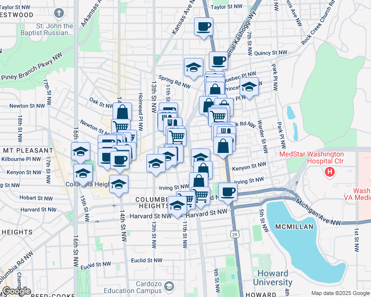 map of restaurants, bars, coffee shops, grocery stores, and more near 3318 Sherman Avenue Northwest in Washington