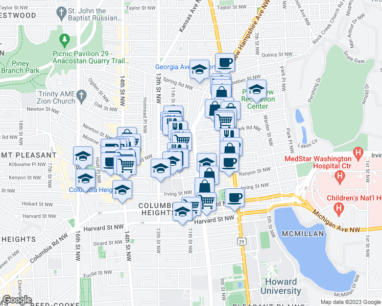 map of restaurants, bars, coffee shops, grocery stores, and more near 3318 Sherman Avenue Northwest in Washington