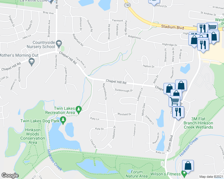 map of restaurants, bars, coffee shops, grocery stores, and more near 2110 Sunborough Drive in Columbia