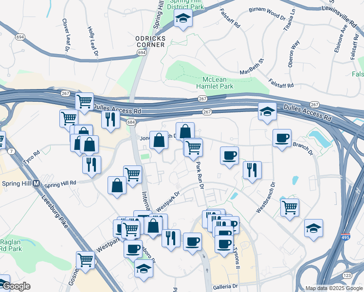 map of restaurants, bars, coffee shops, grocery stores, and more near 1504 Lincoln Way in McLean