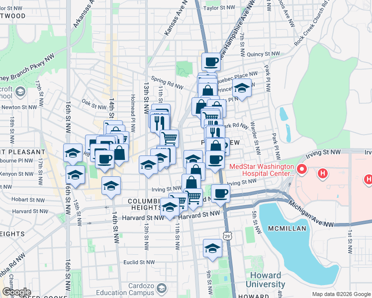 map of restaurants, bars, coffee shops, grocery stores, and more near 3319 Sherman Avenue Northwest in Washington