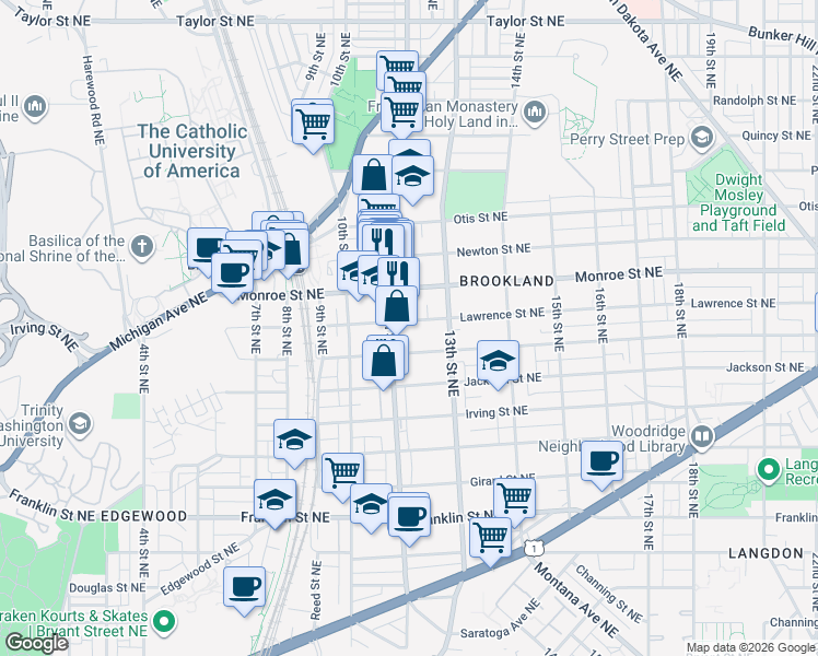 map of restaurants, bars, coffee shops, grocery stores, and more near 101 Independence Avenue Southeast in Washington