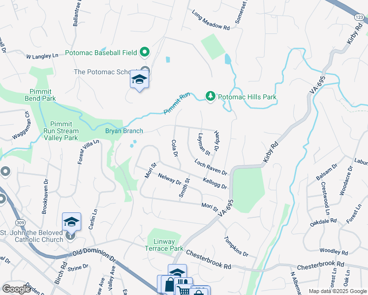 map of restaurants, bars, coffee shops, grocery stores, and more near 6219 Loch Raven Drive in McLean