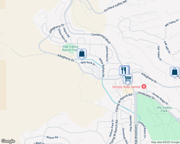 map of restaurants, bars, coffee shops, grocery stores, and more near 2330 Allegheny Drive in Colorado Springs