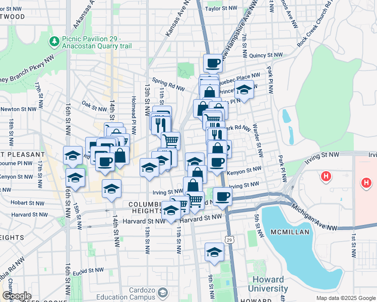 map of restaurants, bars, coffee shops, grocery stores, and more near 101 Independence Avenue Southeast in Washington