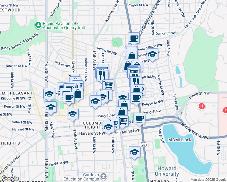 map of restaurants, bars, coffee shops, grocery stores, and more near 101 Independence Avenue Southeast in Washington