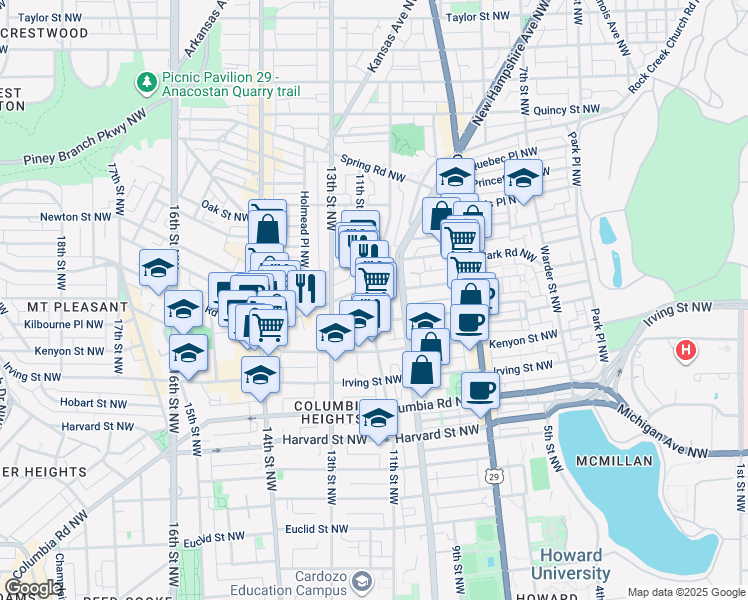map of restaurants, bars, coffee shops, grocery stores, and more near 101 Independence Avenue Southeast in Washington