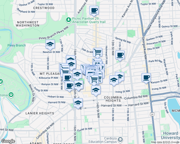 map of restaurants, bars, coffee shops, grocery stores, and more near 101 Independence Avenue Southeast in Washington