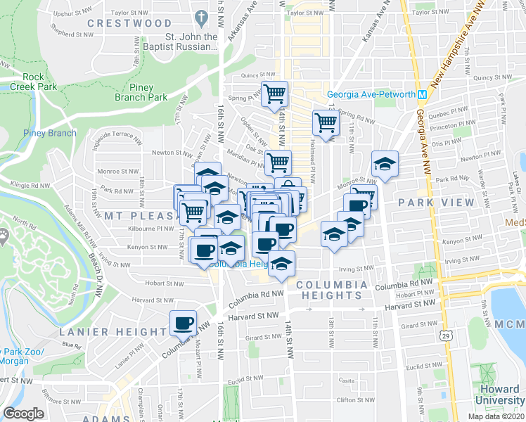 map of restaurants, bars, coffee shops, grocery stores, and more near 101 Independence Avenue Southeast in Washington