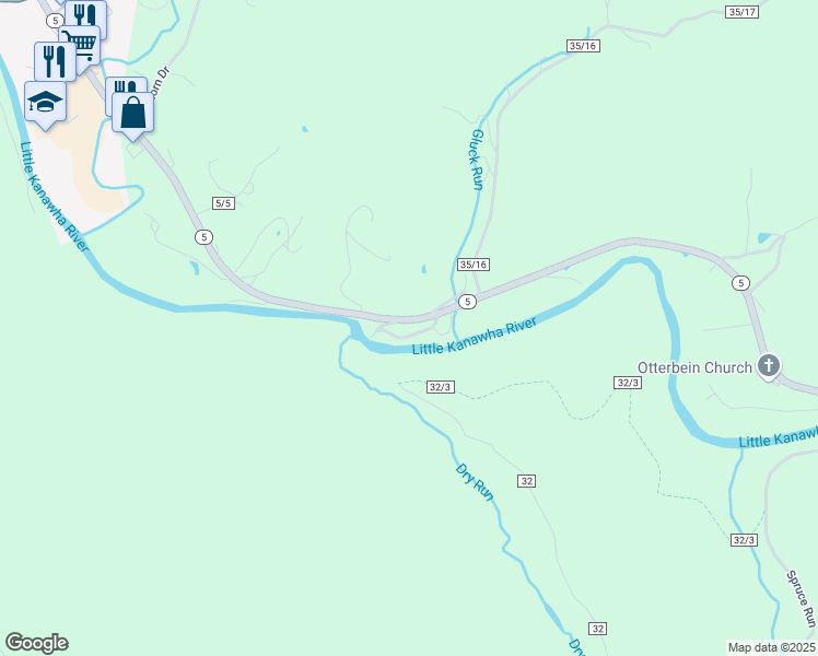 map of restaurants, bars, coffee shops, grocery stores, and more near West Virginia 5 in Glenville