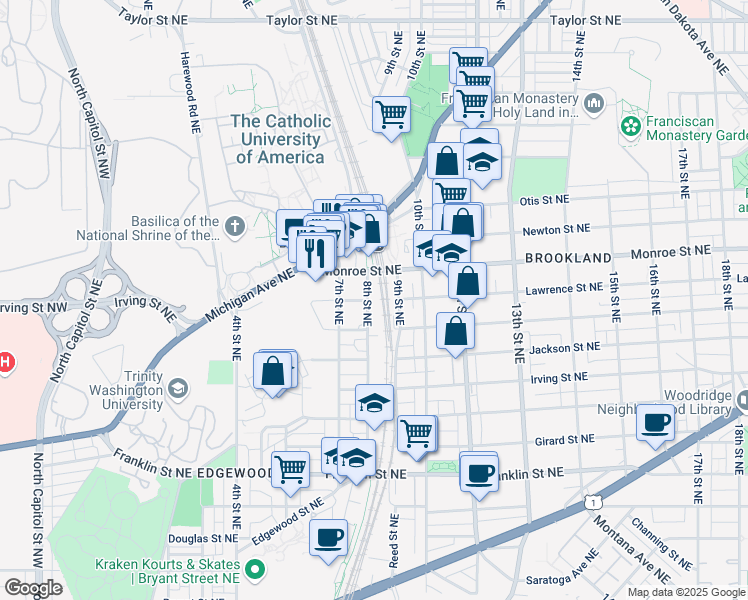 map of restaurants, bars, coffee shops, grocery stores, and more near 101 Independence Avenue Southeast in Washington