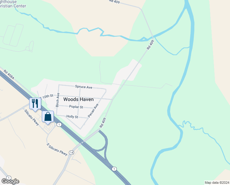 map of restaurants, bars, coffee shops, grocery stores, and more near 429 Road 409 in Milford