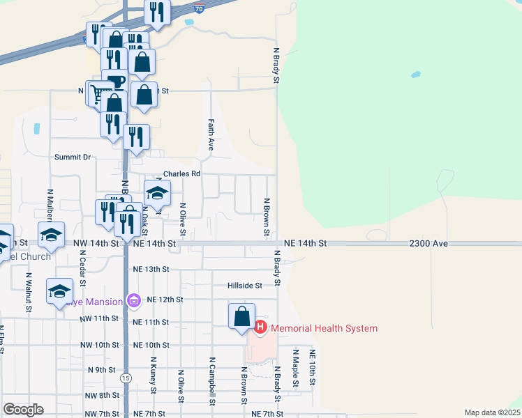 map of restaurants, bars, coffee shops, grocery stores, and more near 512 Northeast 15th Street in Abilene