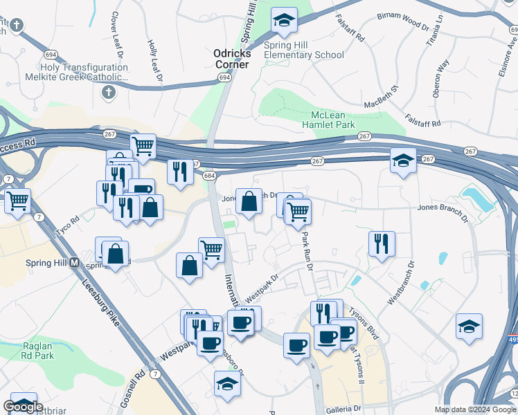 map of restaurants, bars, coffee shops, grocery stores, and more near 1534 Lincoln Way in McLean