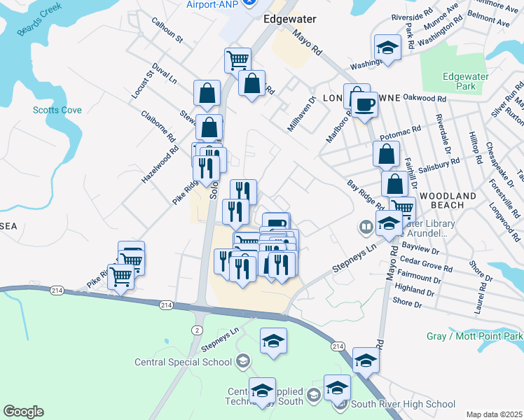map of restaurants, bars, coffee shops, grocery stores, and more near 311 Hamlet Circle in Edgewater