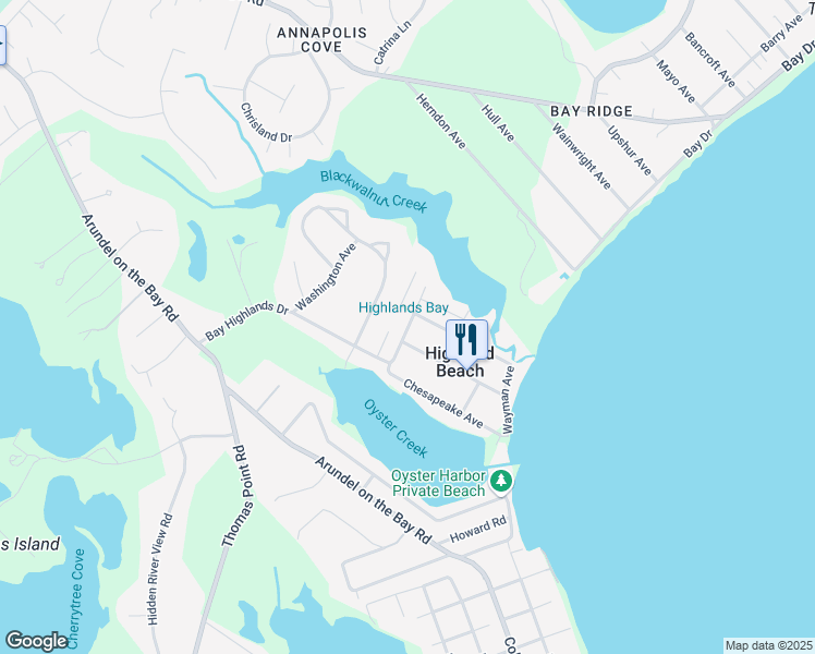 map of restaurants, bars, coffee shops, grocery stores, and more near Walnut Avenue in Highland Beach