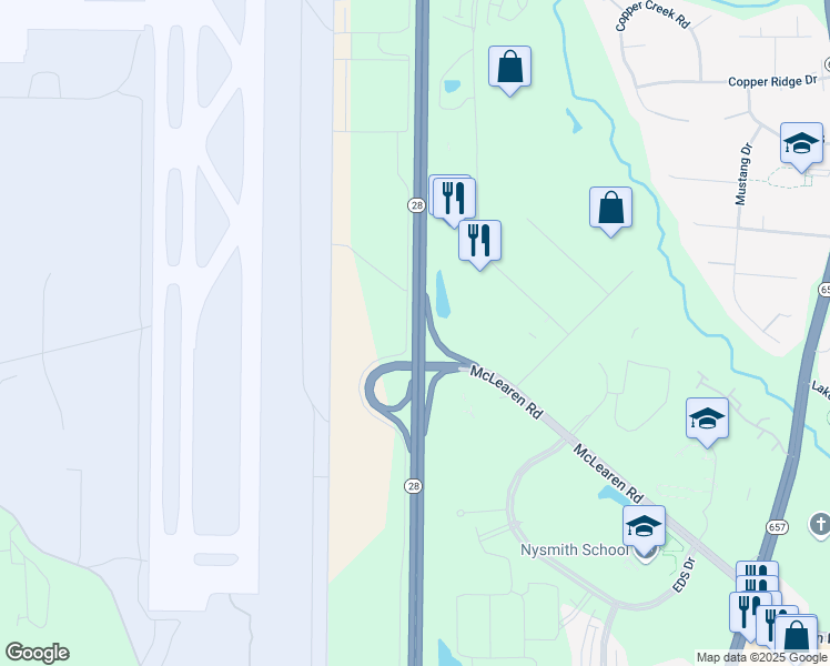 map of restaurants, bars, coffee shops, grocery stores, and more near Sully Road in Herndon