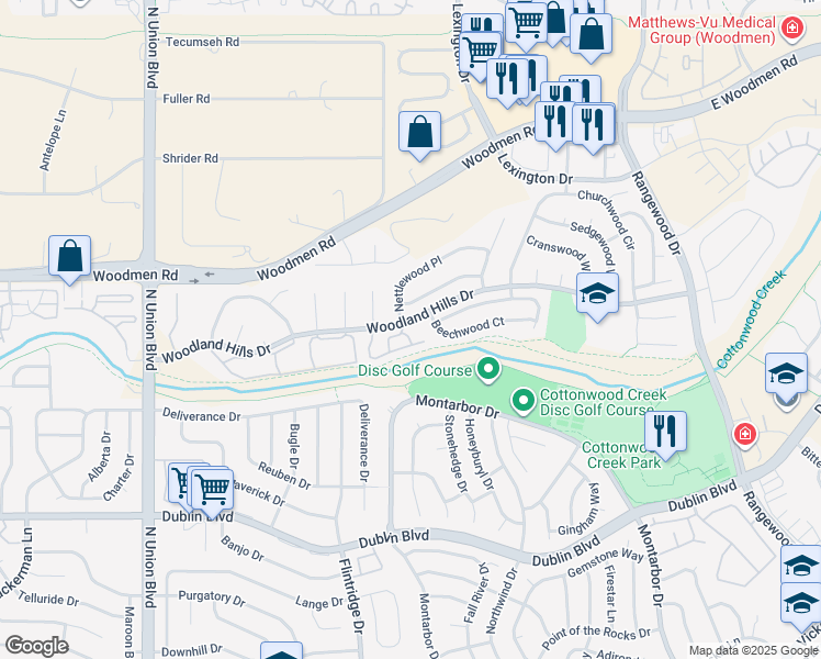 map of restaurants, bars, coffee shops, grocery stores, and more near 3337 Chestnut Glen Lane in Colorado Springs