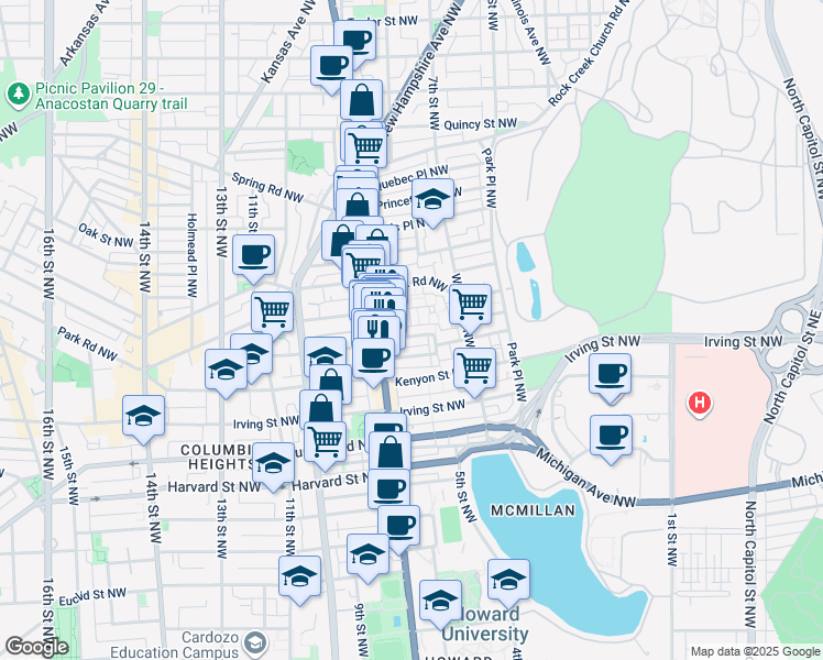 map of restaurants, bars, coffee shops, grocery stores, and more near 101 Independence Avenue Southeast in Washington