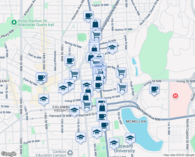 map of restaurants, bars, coffee shops, grocery stores, and more near 101 Independence Avenue Southeast in Washington