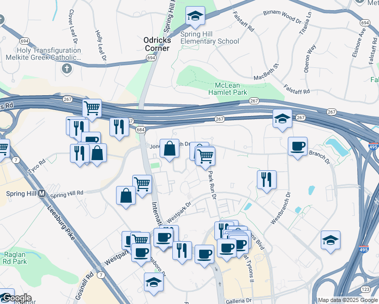 map of restaurants, bars, coffee shops, grocery stores, and more near 1504 Lincoln Way in McLean
