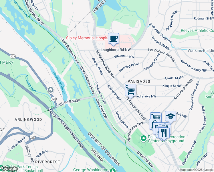 map of restaurants, bars, coffee shops, grocery stores, and more near 5624 Sherier Place Northwest in Washington