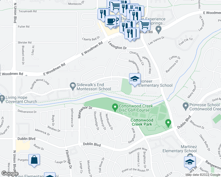 map of restaurants, bars, coffee shops, grocery stores, and more near 3520 Beechwood Court in Colorado Springs