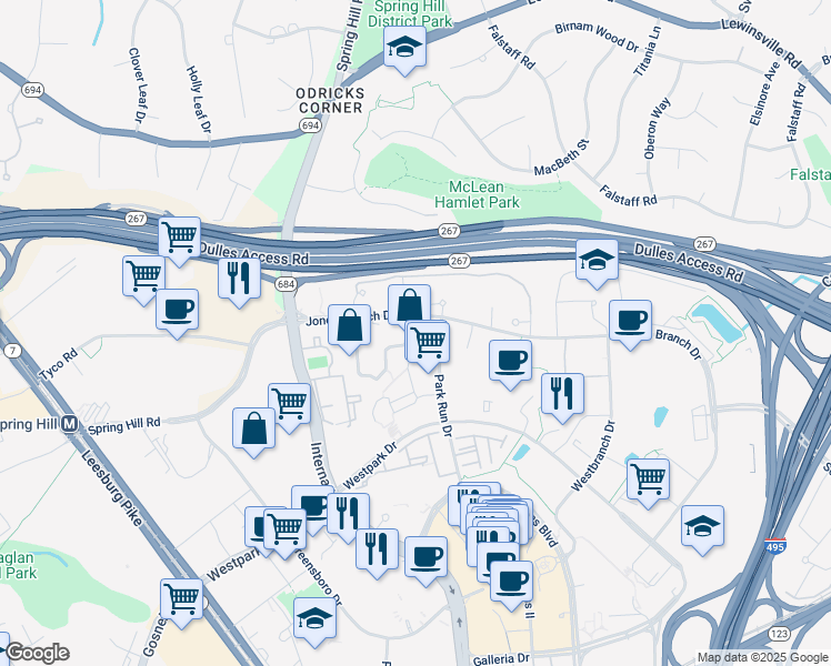 map of restaurants, bars, coffee shops, grocery stores, and more near 1503 Lincoln Way in McLean