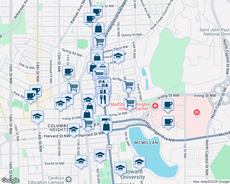 map of restaurants, bars, coffee shops, grocery stores, and more near 101 Independence Avenue Southeast in Washington