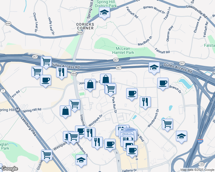 map of restaurants, bars, coffee shops, grocery stores, and more near 1503 Lincoln Way in McLean