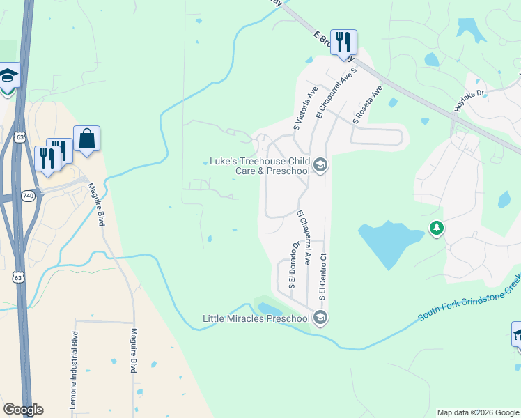 map of restaurants, bars, coffee shops, grocery stores, and more near 1729 South Sonora Drive in Columbia