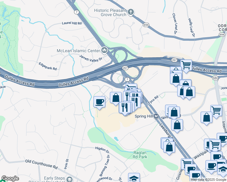 map of restaurants, bars, coffee shops, grocery stores, and more near 1550 Northern Neck Drive in Vienna