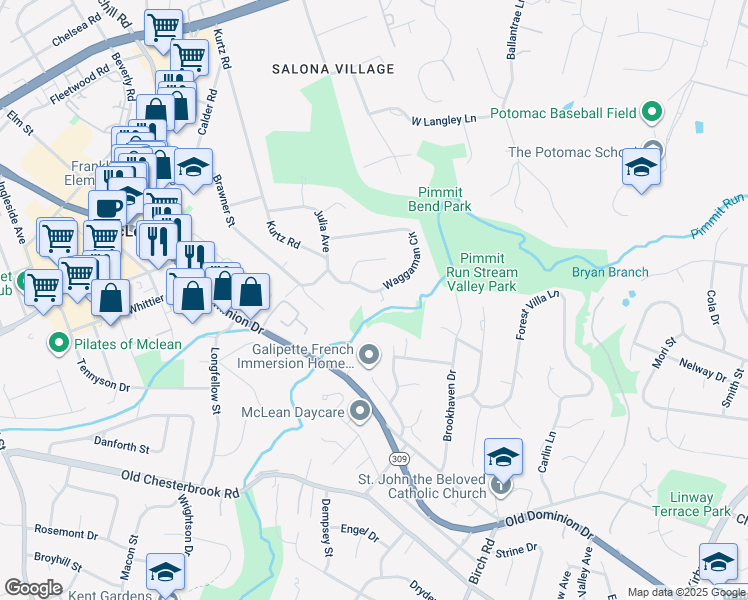 map of restaurants, bars, coffee shops, grocery stores, and more near 1434 Waggaman Circle in McLean