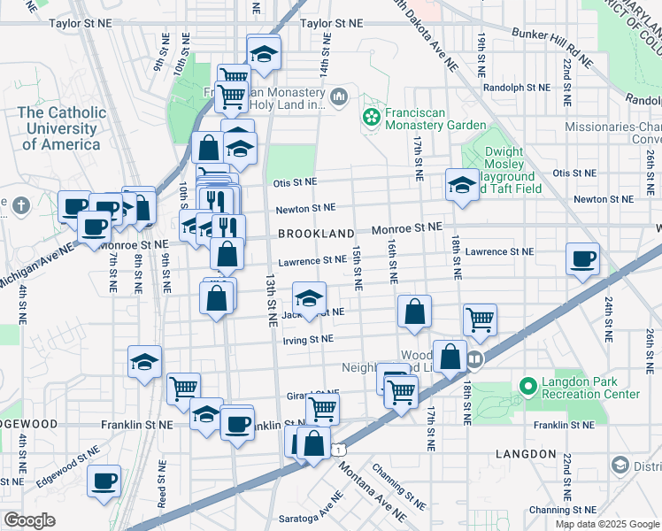 map of restaurants, bars, coffee shops, grocery stores, and more near 101 Independence Avenue Southeast in Washington